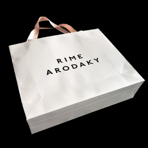 luxury pink ribbon handle white shopping gift paper bag with