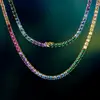 KRKC&CO Hip Hop Necklace Top Sale Colored Iced Out Rainbow CZ Stone Diamond Tennis Chain