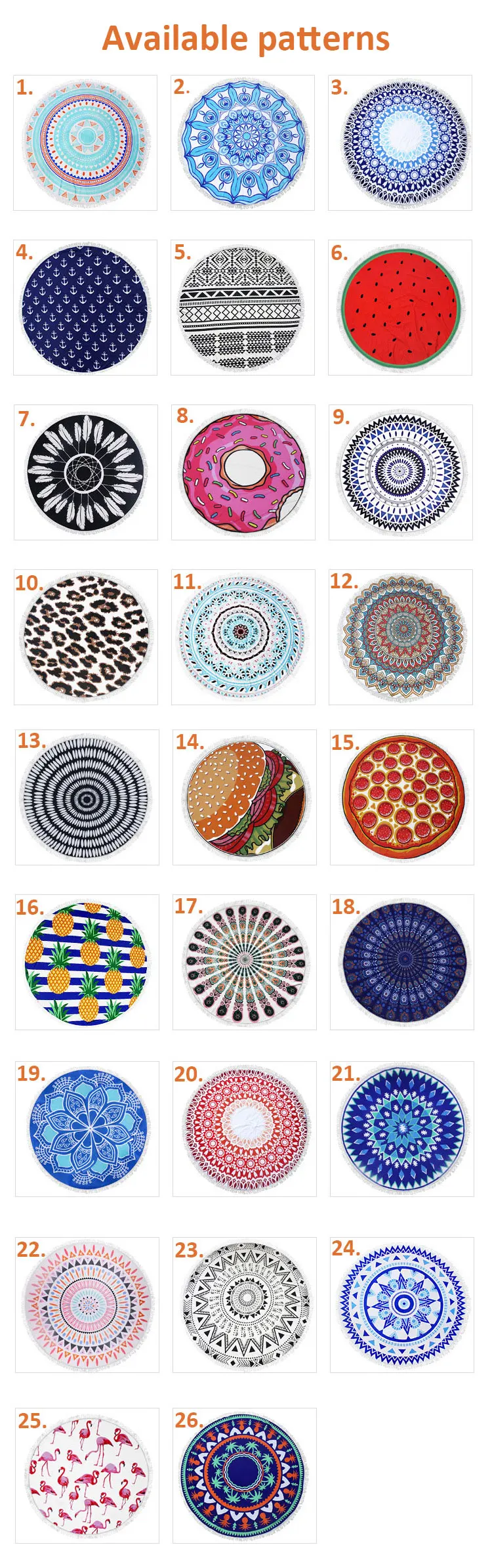 Wholesale round plain Turkish towel beach reactive printed round microfiber large towel