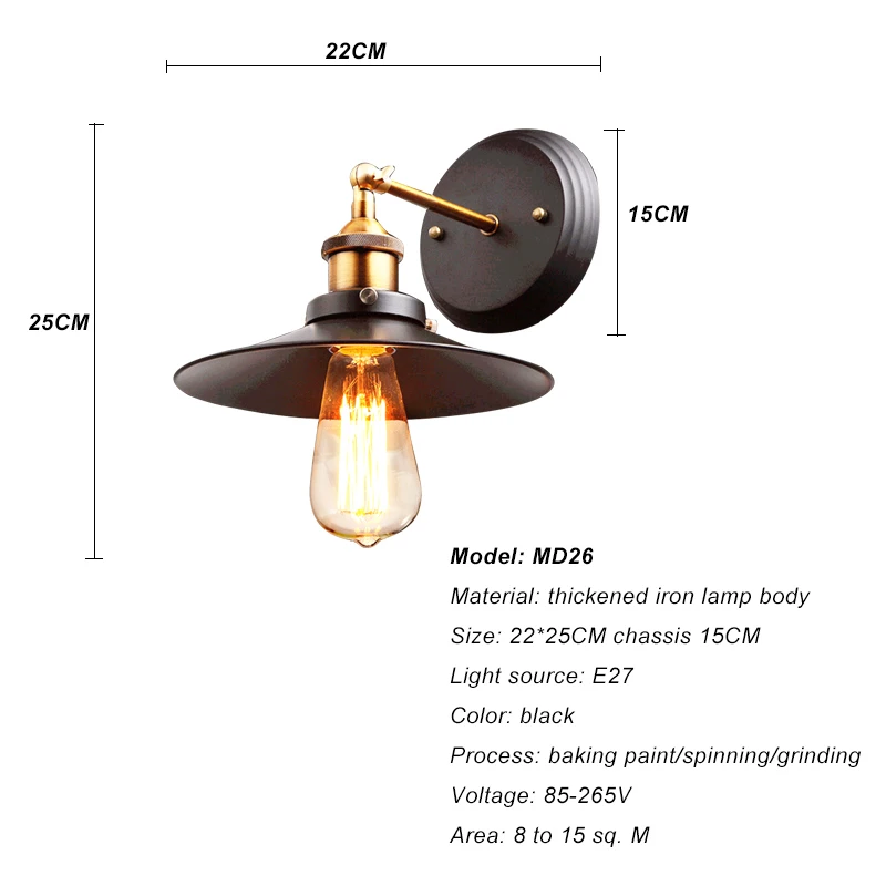 Adjustable Industrial Wall Sconce Vintage Wall Lamp Iron Wall Light Antique Balcony Edison Bulb Lamps