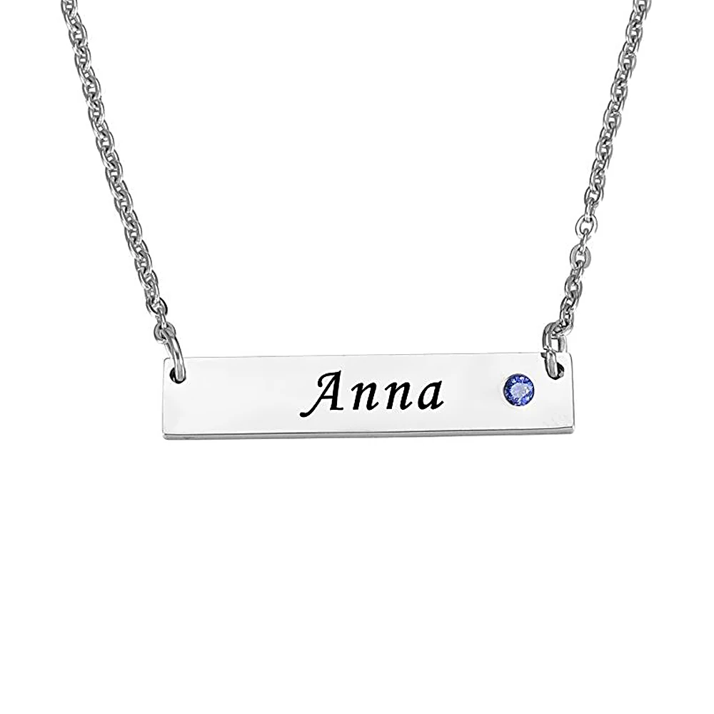 diy stainless steel bar necklace with one birthstone for gifts