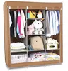 Portable Wardrobe Canvas Organizer Clothes Garment Fabric Beige Storage Closet