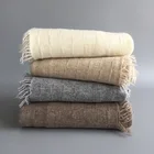 IMF Pure Cashmere Knitted Scarf Checked Cashmere Shawl Scarf with Tassels