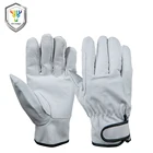 Magic tape grain cowhide leather gloves for handling or garden duty work