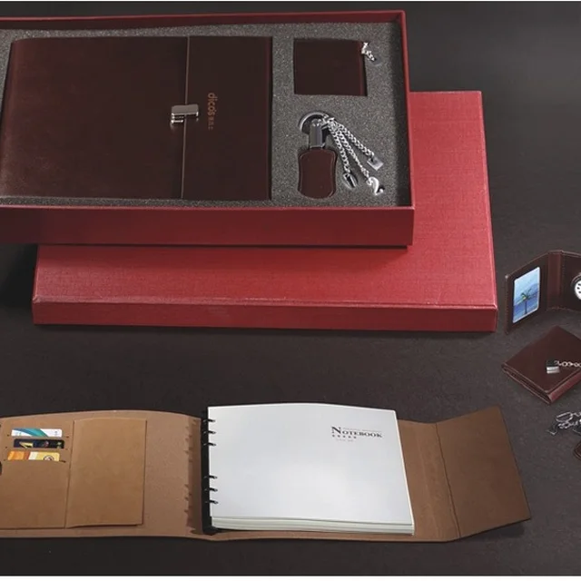 popular pu leather notebook and clock,card holder for gift set