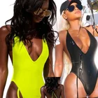 2019 neon bikini Solid color high cut swimsuit beachwear bikini women sexy one piece thong swimwear