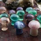 Natural fluorite quartz crystal mushroom carving craft for gift