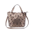 Fashion geometric folding changeable matte leather bucket shoulder tote handbags for lady