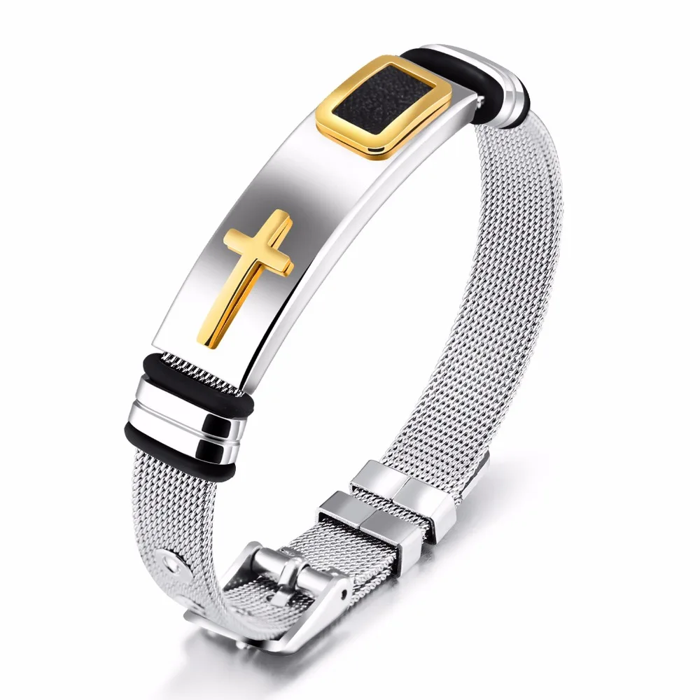 Titan Edelstahl Gold Kreuz Einstellbare Armband Großhandel Armband Für Mann