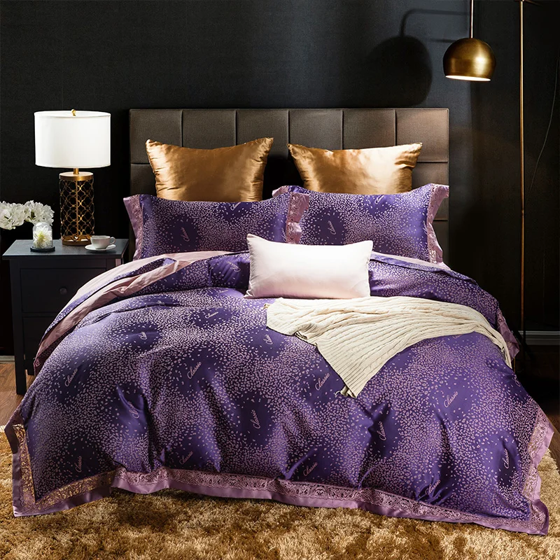 Waliicorners Tribute Silk Jacquard silver gray Luxury Royal Bedding set 4Pcs King Queen size bed sheet set Duvet cover pillow shams 48 WFG_1641