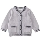 Spring and autumn boy's contrast V - neck long - sleeve British style cardigan sweater
