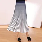 Custom ladies high waist stripe long pleated maxi skirt