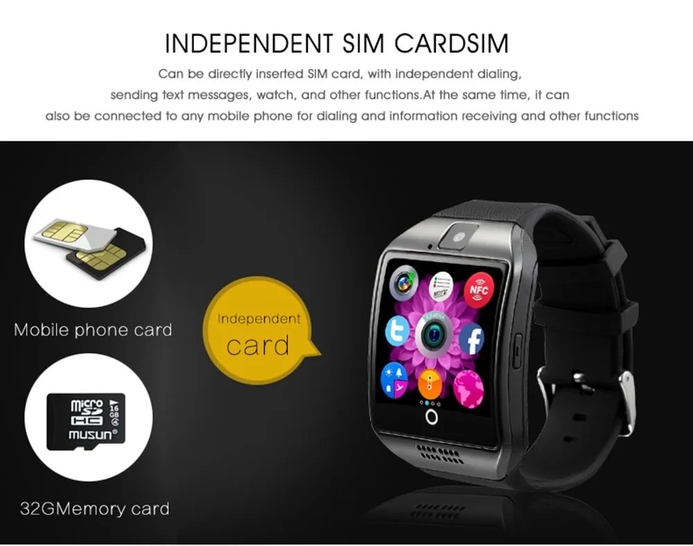 Q18 Smart Watch Phone Bluetooth WristWatch Wrist Smartwatch for HTC LG Huawei Xiaomi Android Smartphone