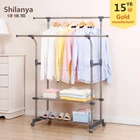 Adjustable telescopic double pole clothes rack
