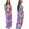 2018 Women Sexy 3 Piece Exotic Bikini Sets Long Sleeves Beach Cover ups Swimwear Floral Print Brazilian Monokni Swimsuit