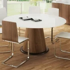 DT-175 Tempered White Glass Top Wooden Base Round Dining Table Modern