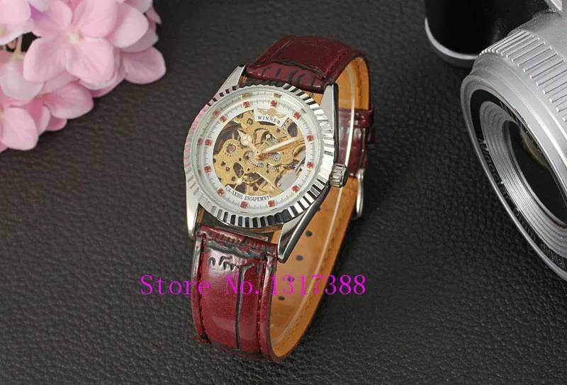 New Casual Fashion Watch WINNER Women Automatic Mechanical Watch Leather Strap Dress Watches For Ladies Best Gift Wristwatches