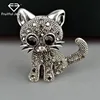 2017 Hot Sale Cute Little Cat Brooch Jewelry for Women Suit Hat Clips Antique Silver Plated Full Crystal Rhinestone Brooch