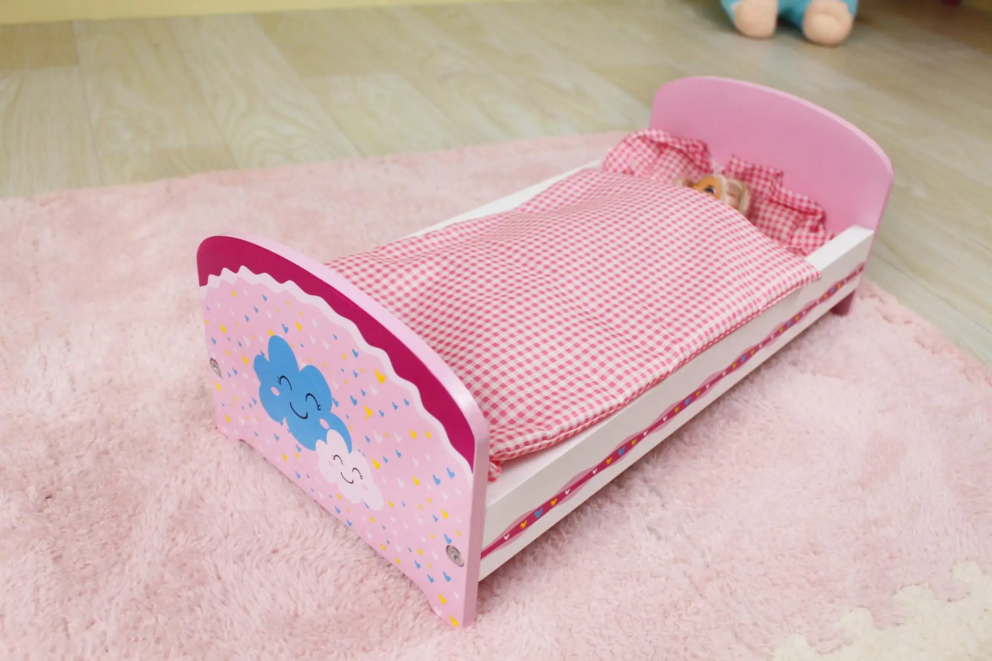 weifu 热卖迷你木制娃娃婴儿床和床