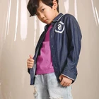 DATA STUDIO Spring Single Breasted Long Sleeve 100 Cotton Boy Solid Blue Shirt For Children