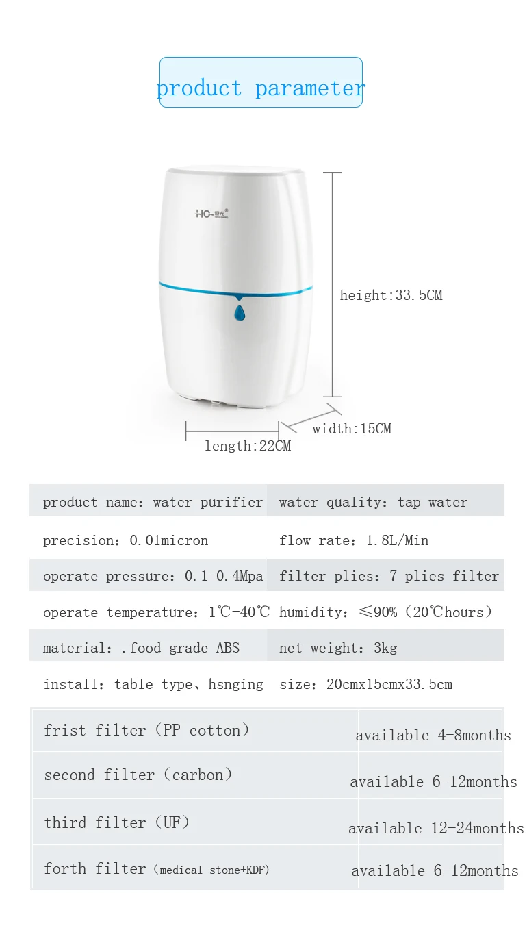 Eco-friendly household water purifier 7 plies filter drinking water purifying for home appliance