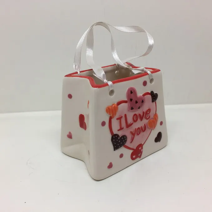 valentines day gifts heart pattern ceramic candy bag with red