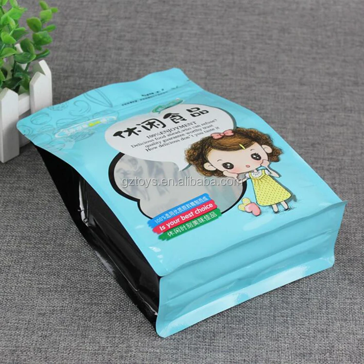 Custom coloreful printing food packaging bag flat bottom bag with clear pvc window and zipper
