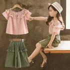 Fashion lovely casual 2pcs clothes set private label kid boutique teen clothing summer for girls