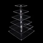 Custom sizes fancy mutil tiers transparent square acrylic clear wedding cake tower dessert holder display stand