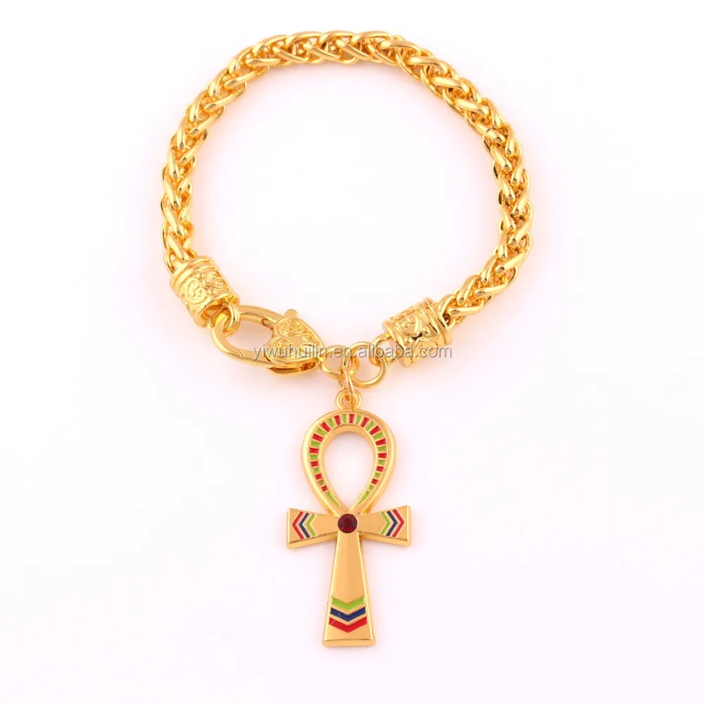 HJ 047 Yiwu Huilin Schmuck Großhandel Gold Überzogene Kristall Ägyptischen Kreuz Religiöse Armband