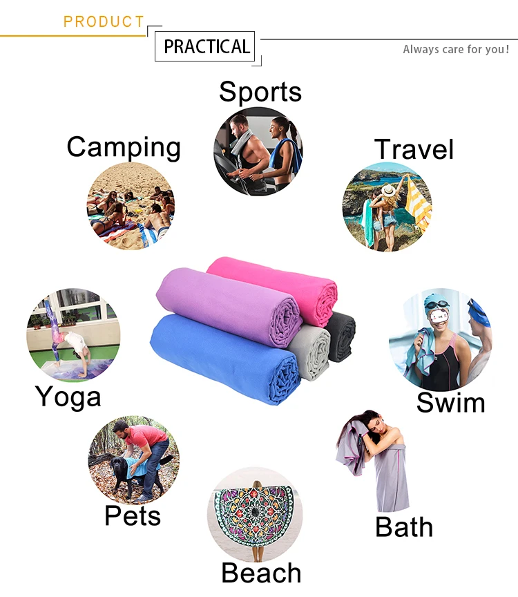 Custom quick dry large size microfiber sports towel with mesh bag