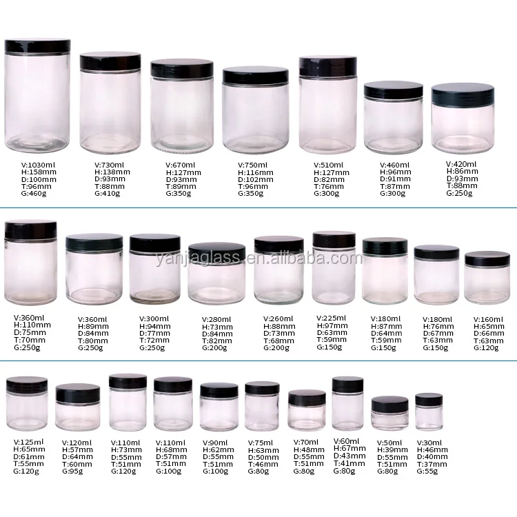 cosmetic facial cream glass jar 160ml 5oz and black plastic cap