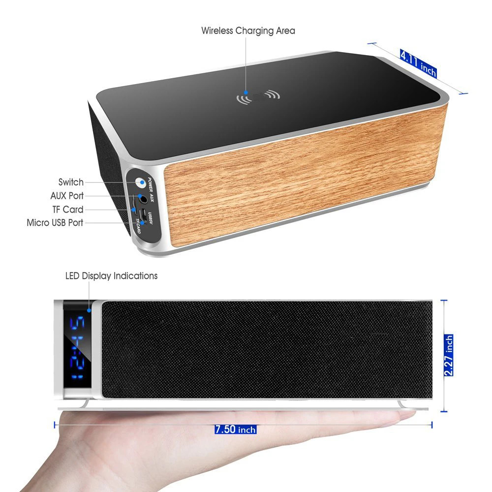 built in wireless charger bluetooths speaker with alarm clock - ANKUX.COM