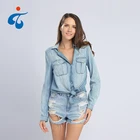 Custom made beautiful denim women's casual blouse designs