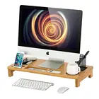 Bamboo Wood Computer Monitor Stand Riser with Storage Organizer
