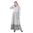 Zakiyyah zk019 Arabic Style Stitching Embroidered Abaya Pleated Long Dress Muslim Solid Color With O-neck Design