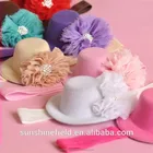 Mini Top Hats Headbands Wide Elastic With Vintage Chiffon Shabby Flower Headdress