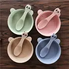 Wheat straw children's bowl spoon set cartoon panda rice bowl insulation anti-hot soup bowl