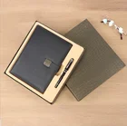 A5 custom logo pu leather agenda notebook metal ball pen business stationery gift set