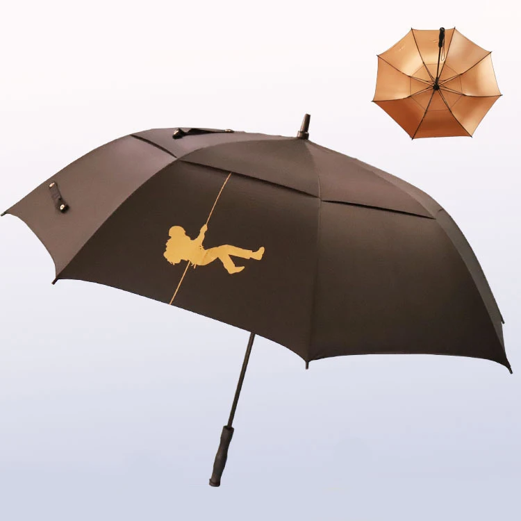 Windproof custom promotional double layer golf umbrellas with brand