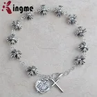 Anti-Silver Zinc Alloy Cross Beads Bracelet with Lourdes Rose Medal
