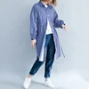 Lady Long Casual Overcoat Lightweight Stripe Long Plus Size Shirt Loose Coat