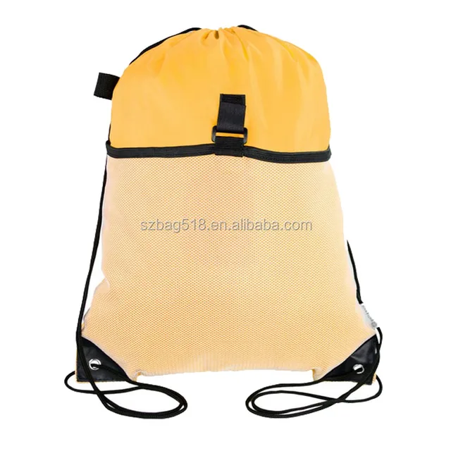 high quality nylon bag drawstring backpack with mesh pocket