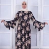 New Arrival Abaya Dubai Floral Printing Ruffle Thick Evening Muslim Dress Kaftan For Pregnant Women Baju Kurung Batik Modern