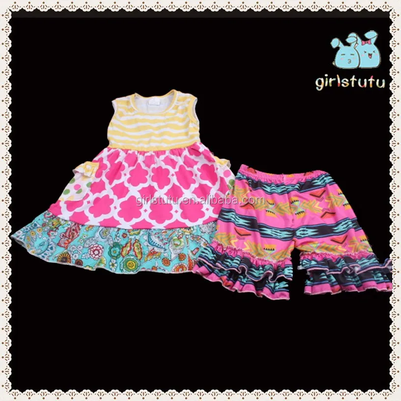 2016ブティック女の子扮卸売2ピース子供コットン服フラッタースリーブトップとフリルショーツ仕入れ・メーカー・工場