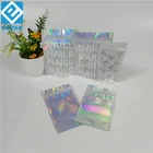 Top grade 500pcs 5000pcs hologram laser one side clear foil stand up pouch with ziplock for cloth/make up/cosmetic tool