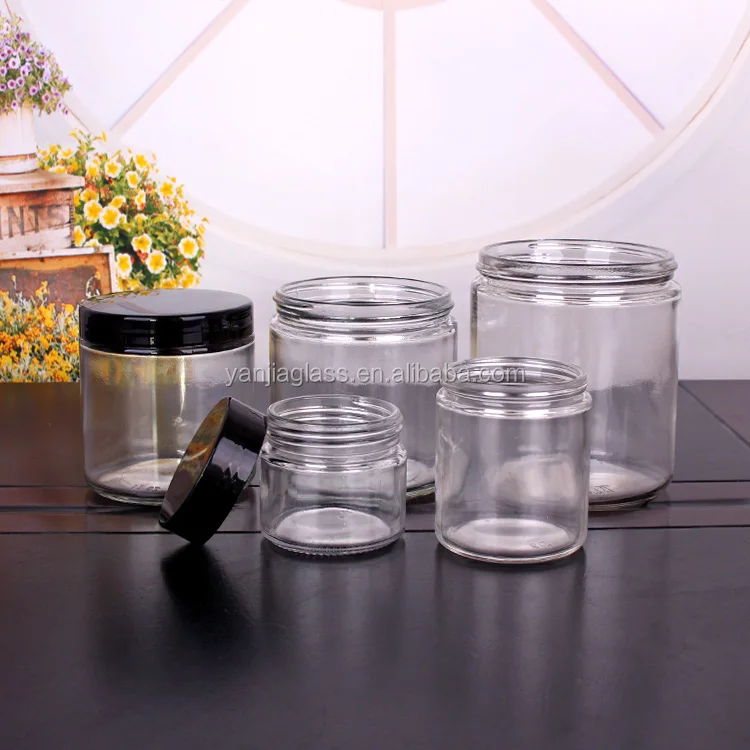 short round glass storage jars airtight plastic lid 2.5oz 4oz 6oz 8oz12oz 16oz 26oz