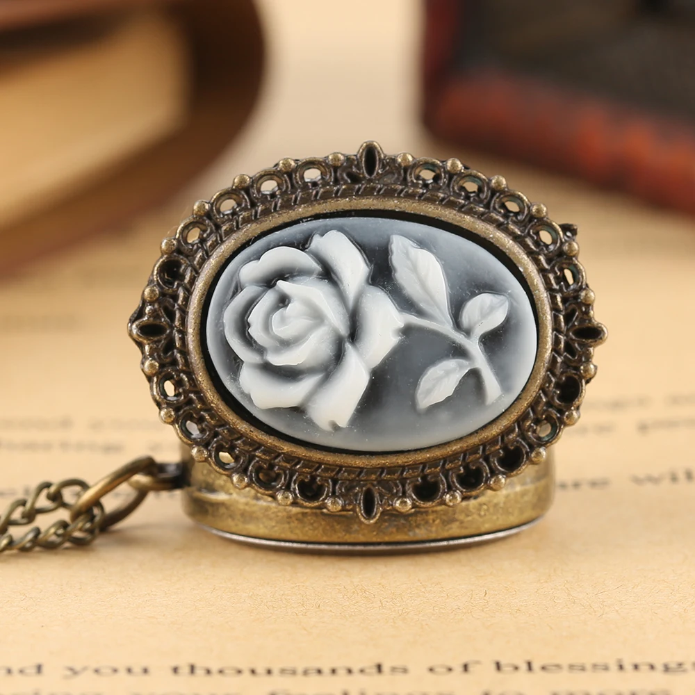 YISUYA Vintage Oval Pendant Pocket Watch Ladies Blue Rose Carving Quartz Clock Retro Women Necklace Mini Clock Watch Girl Boy (10)