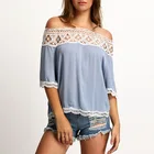 off shoulder sheer lace tops women's blouse for summer