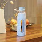 Promotional Glass Bottle For Water 350ml with Insulated Silicone Sleeve Cover,Sport Water Bottle 570ml with Plastic Lid